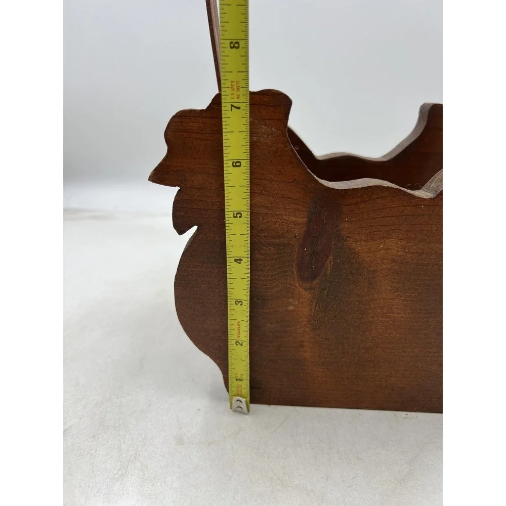 VTG Wooden Chicken Basket Hen Shaped Farmhouse Decorative Caddy Brown Rustic
